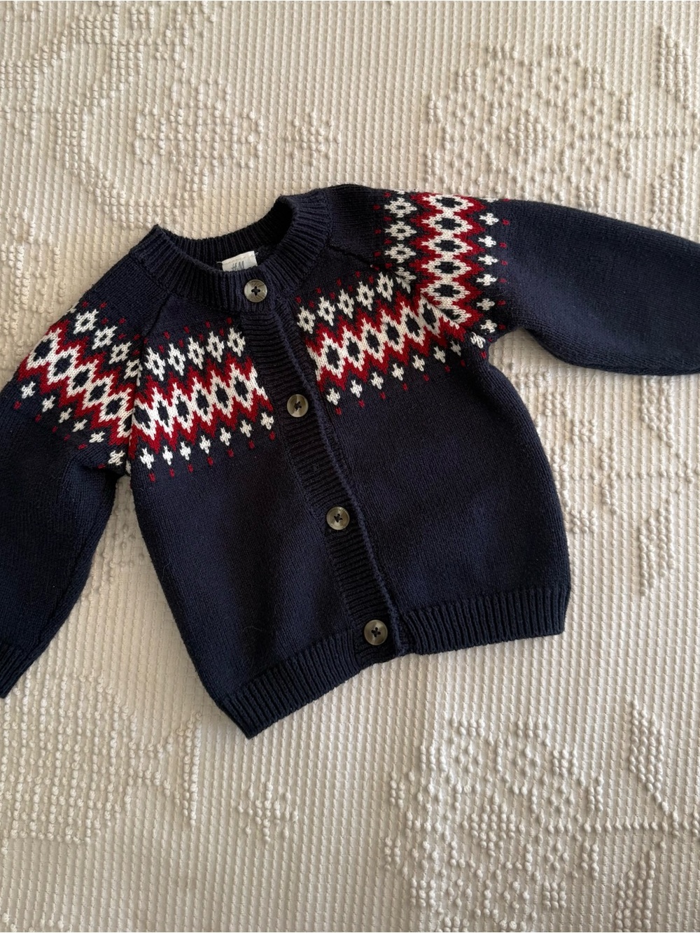 H&M Navy, Red & White Fair Isle Button Cardigan